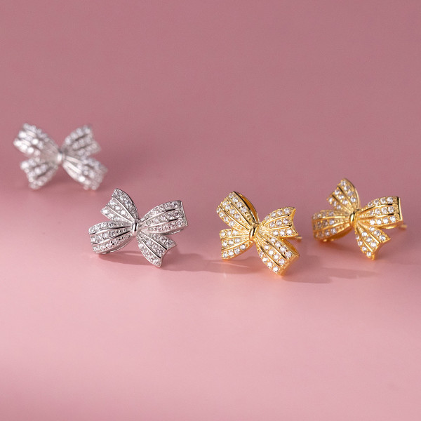 A40695 s925 sterling silver rhinestone hollowed butterfly stud sweet dainty cute earrings