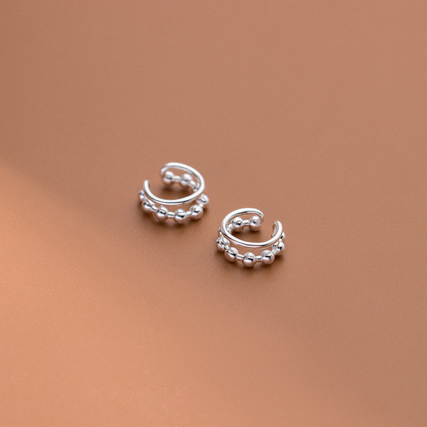 A31690 s925 sterling silver clipon chic cute doublelayer piercing earrings