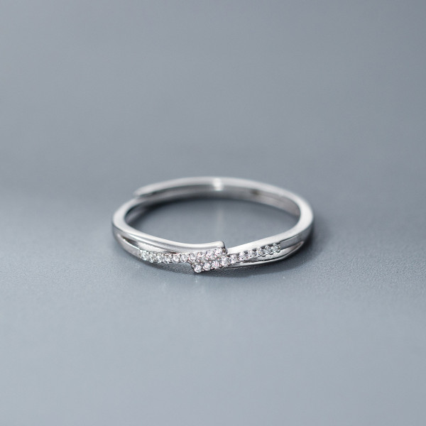 A44590 s925 sterling silver dainty simple hollowed rhinestone ring