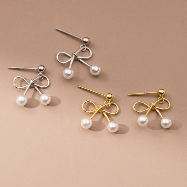 A40825 s925 sterling silver simple butterfly bar stud elegant artificial pearl earrings
