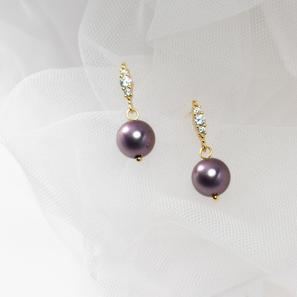 A31670 s925 sterling silver chic purple pearl earrings