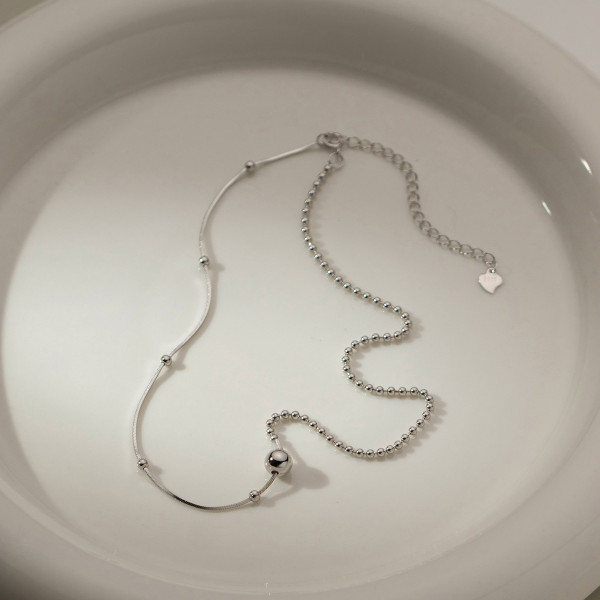A38953 sterling silver geometric bead necklace