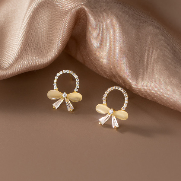 A44774 s925 silver rhinestone circle sweet butterfly elegant stud earrings