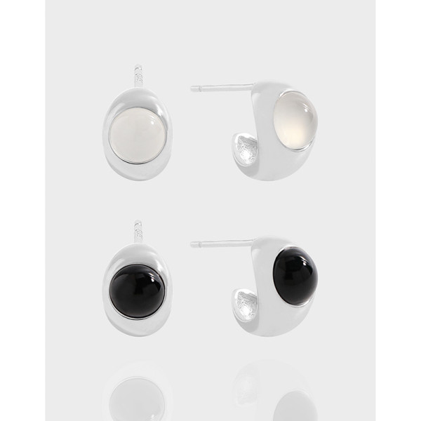 A40971 design ball black white agate sterling silver s925 earrings