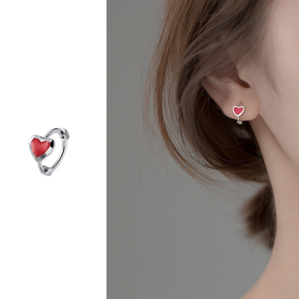 A35768 s925 sterling silver sweet heart cute chic heartshape hoop earring earrings