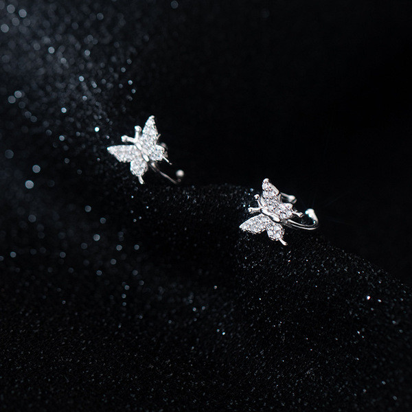 A33661 s925 sterling silver simple chic sweet rhinestone butterfly earrings