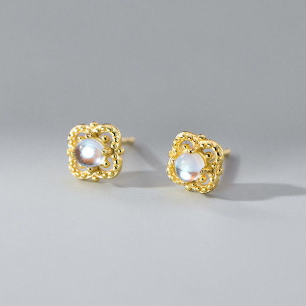 A40701 s925 silver artificial glass flower stud sweet earrings