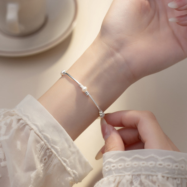 A38949 s925 sterling silver pearl charm elegant design bracelet