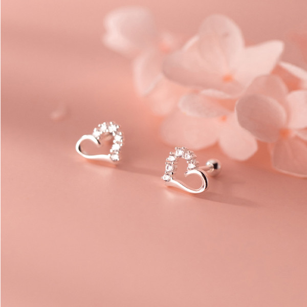 A35712 s925 sterling silver rhinestone hollowed heart earrings