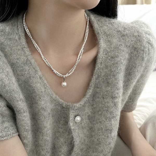A42302 s925 sterling silver double layered fashion necklace