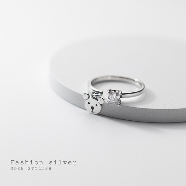 A34393 s925 sterling silver cute bear ring