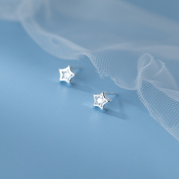A33847 s925 sterling silver simple fashion rhinestone stars earrings