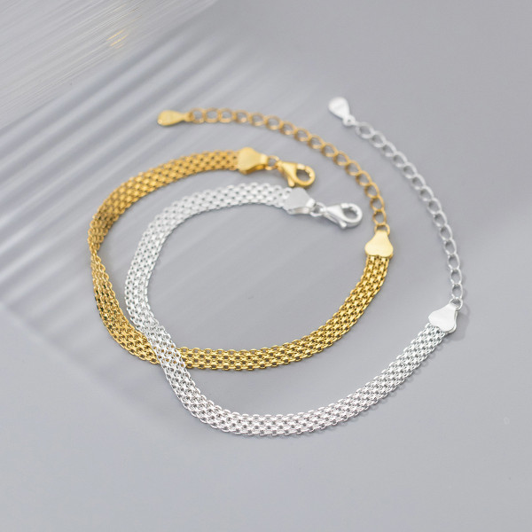 A37444 s925 sterling silver wide braided charm simple design elegant bracelet