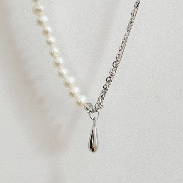 A32885 925 sterling silver pearl heart necklace