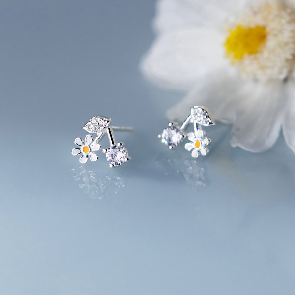 A39171 s925 sterling silver trendy rhinestone daisy stud sweet earrings