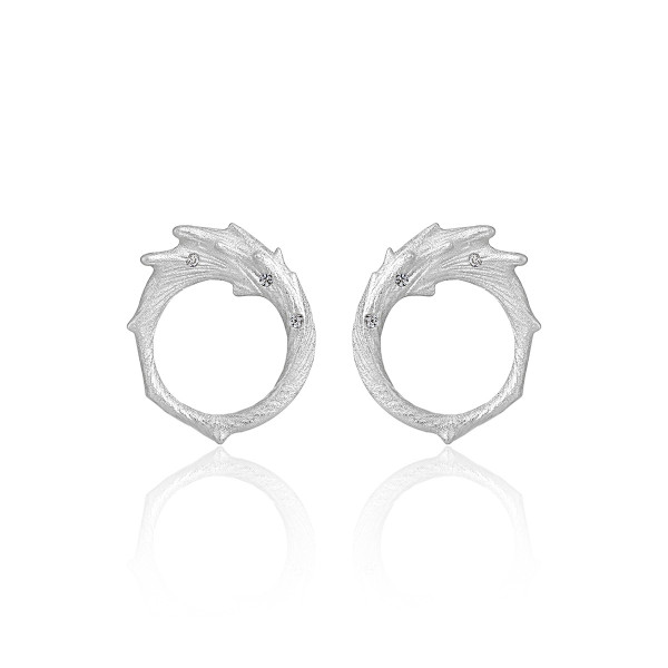 A42382 circle rhinestone hollowed stud s925 sterling silver elegant weave design earrings