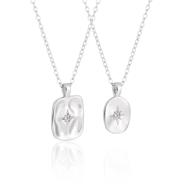 A44694 rhinestone s925 sterling silver geometric necklace