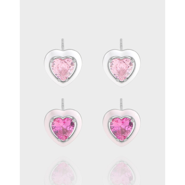 A41478 design heart glazed cubic zirconia stud sterling silver s925 earrings