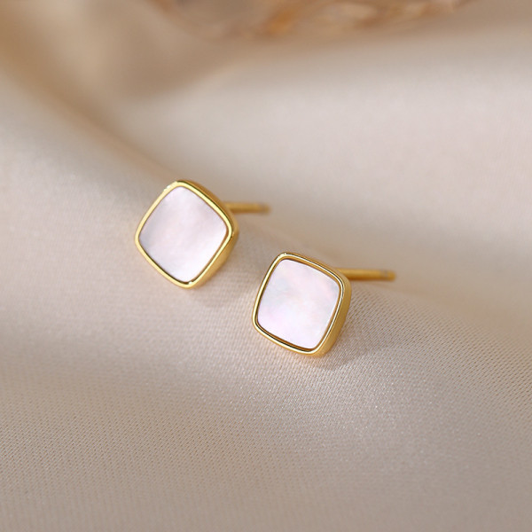 A43114 s925 sterling silver geometric square shell stud elegant earrings