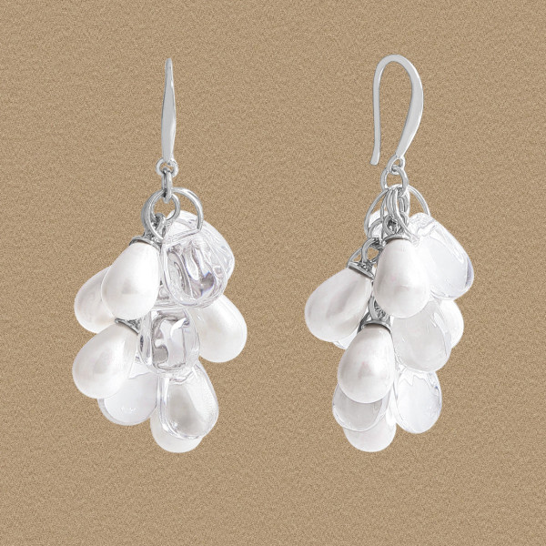 A45212 teardrop pearl stud sterling silver s925 fringe earrings