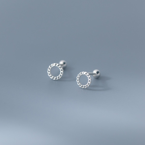 A35645 s925 sterling silver circle hollowed chain earrings