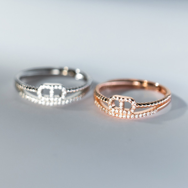 A38563 s925 sterling silver rhinestone double doublelayer layered design unique ring