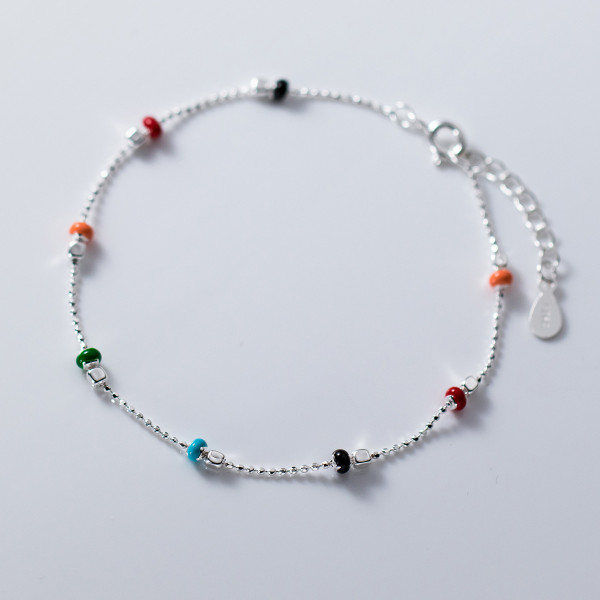 A41106 s925 sterling silver colorful square charm elegant bracelet