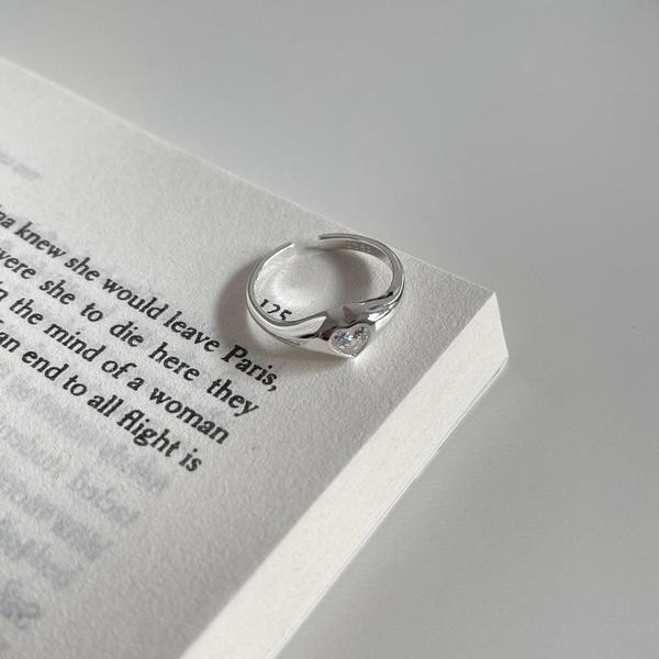 A34448 925 sterling silver simple heart rhinestone adjustable cubiczirconia ring