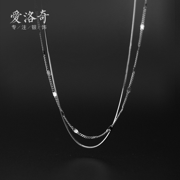 A31236 s925 sterling silver chic doublelayer vintage unique snakechain necklace