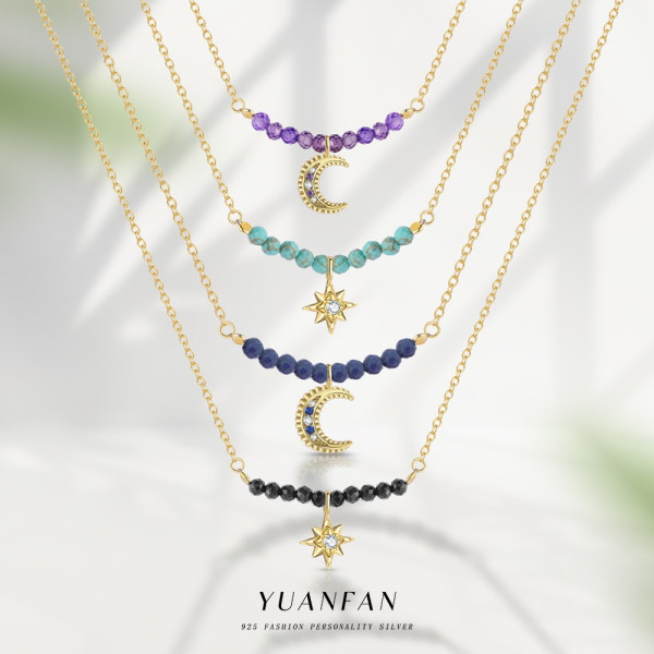A46339 s925 sterling silver grade natural crystal gold necklace