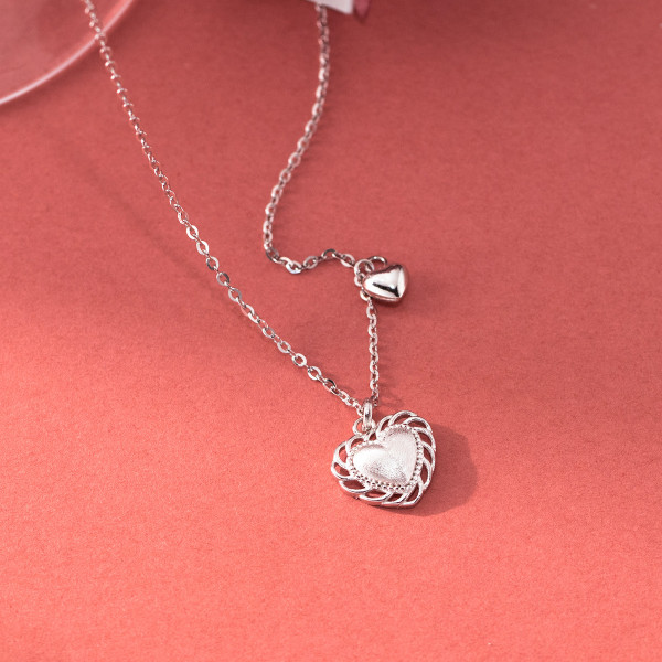 A45976 s925 silver trendy sweet dainty hollowed heart necklace