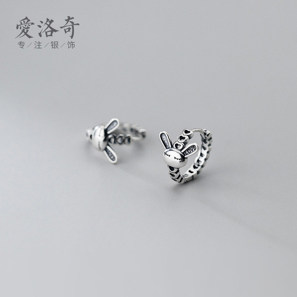 A31631 s925 sterling silver silver vintage simple chic heart chain earrings