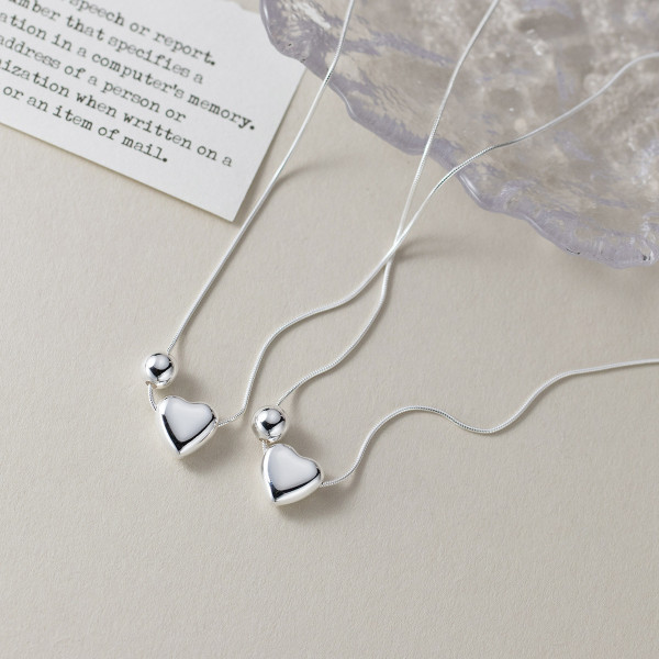 A45141 s925 silver sweet heart bead square necklace