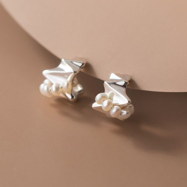 A37303 s925 sterling silver pearl stud vintage grade earrings