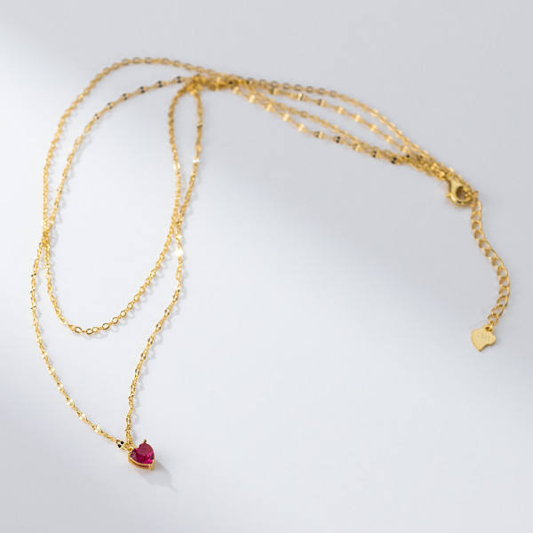 A40218 s925 double doublelayer layered rhinestone heart grade elegant necklace