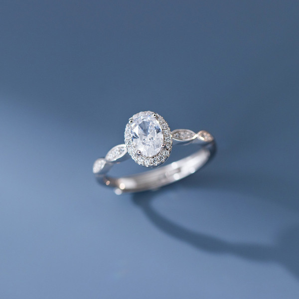 A45678 s925 sterling silver trendy sweet oval rhinestone simulatedring ring