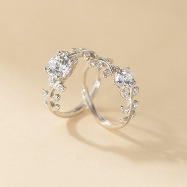 A45989 s925 silver sweet simple rhinestone tree leaf ring