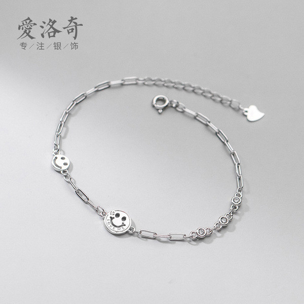 A30213 s925 sterling silver circle hollowed smilingface charmbracelet