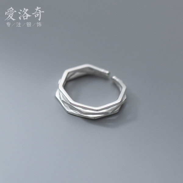 A34436 s925 sterling silver trendy layered bar chic geometric ring