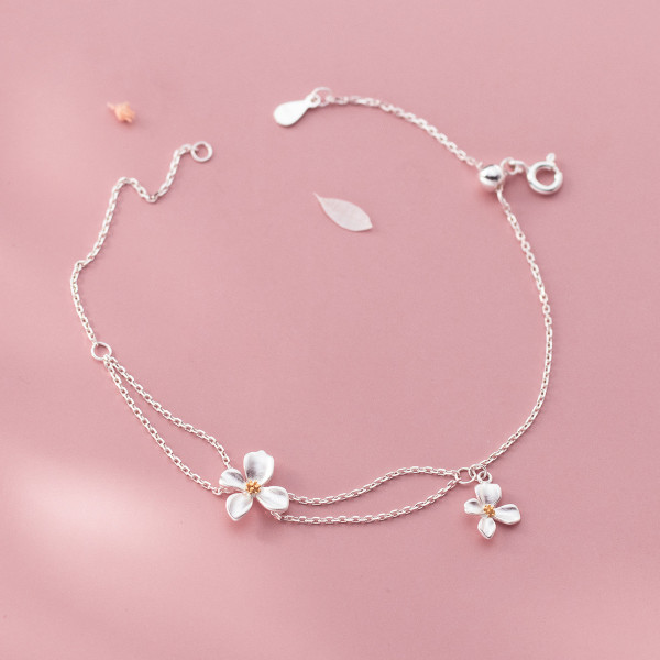 A46180 s925 silver sweet double layered charm bracelet