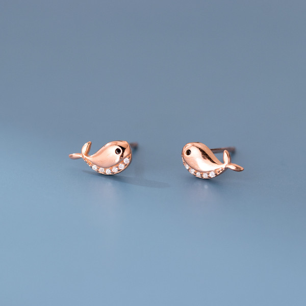 A44772 s925 sterling silver trendy sweet dainty cute rhinestone dolphin stud earrings