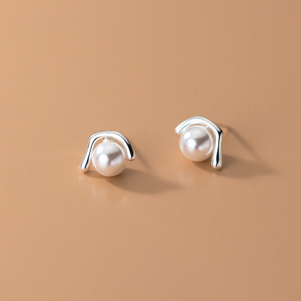 A31735 s925 sterling silver pearl irregular bar earrings
