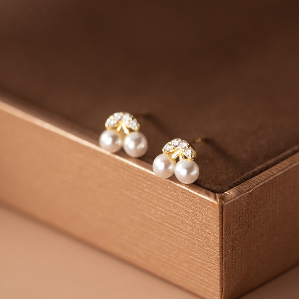 A43556 s925 sterling silver artificial pearl stud vintage earrings