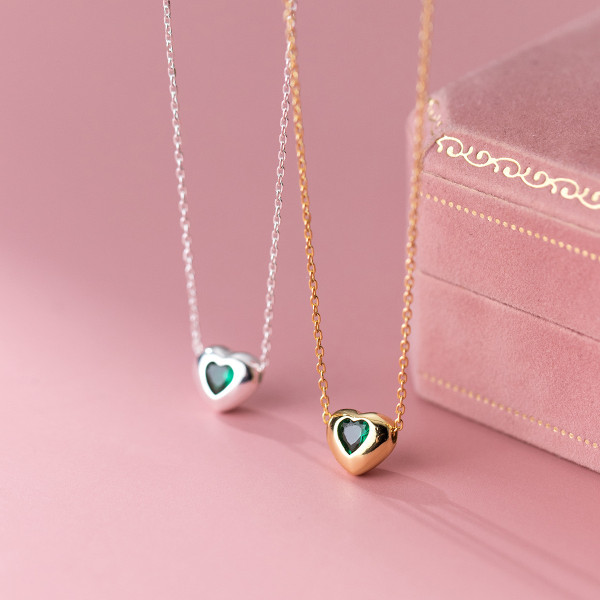 A37470 s925 sterling silver rhinestone heart elegant heartshape necklace