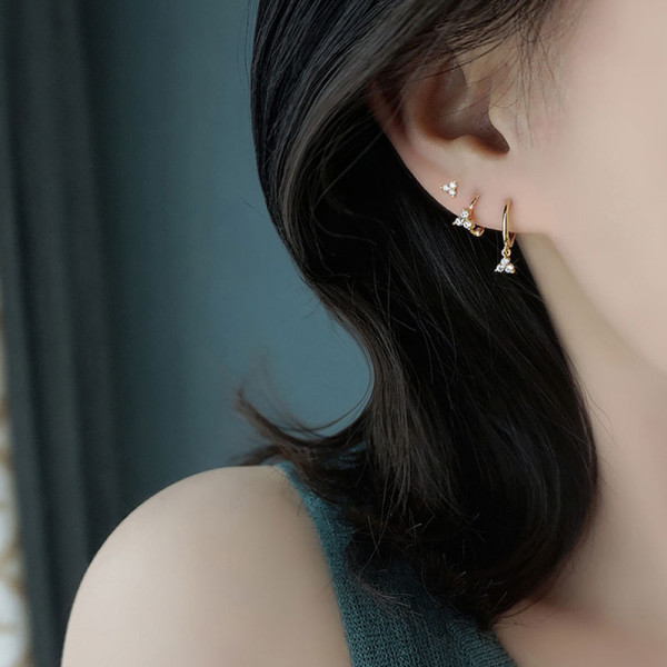 A44944 s925 silver flower sweet elegant simple rhinestone earrings