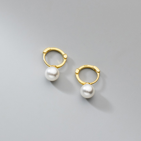 A37338 s925 silver artificial pearl stud unique hoop earrings