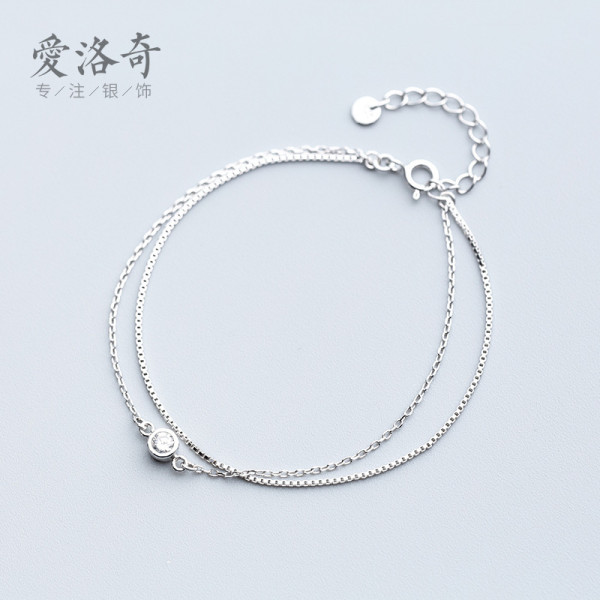 A40473 s925 silver fashion rhinestone layered charm elegant bracelet