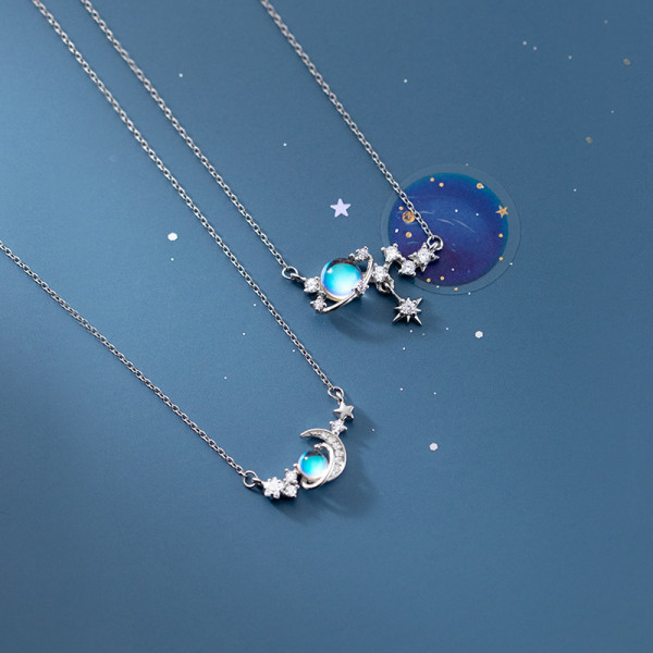 A42320 s925 silver artificial ball opal moon necklace