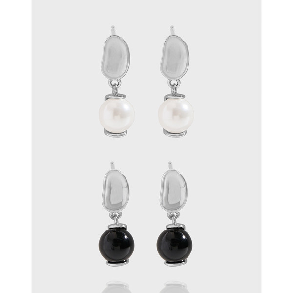 A40528 design geometric black agate pearl sterling silver s925 earrings