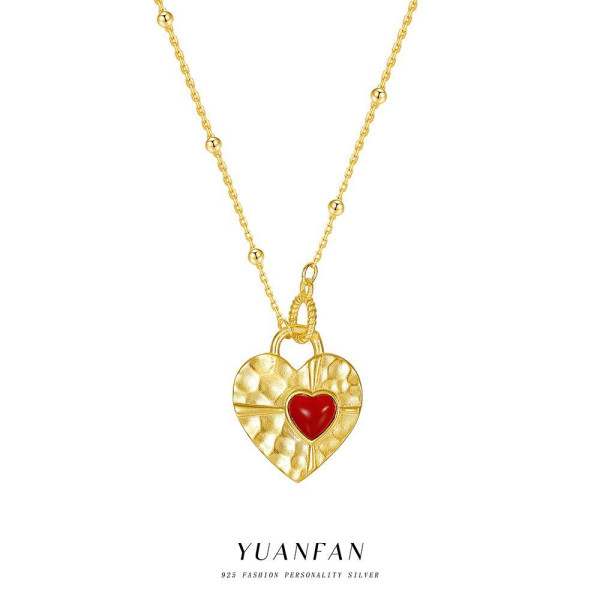 A42595 s925 sterling silver agate fashion elegant heart pendant heartshape necklace